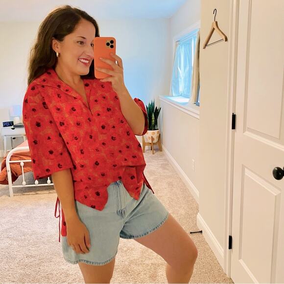 NWT JASON WU Pink Floral Cotton Poplin Collared Blouse Small - Picture 1 of 15